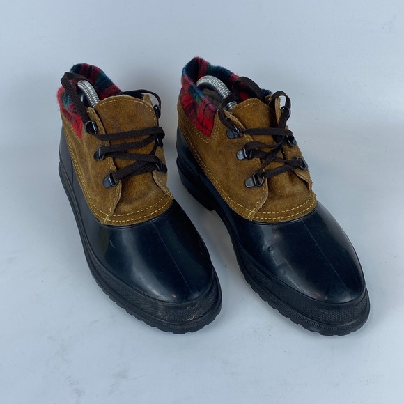 Danexx Shoes - Danexx Duck Ankle Snow Boots Womens Size 8‎ Black Brown Suede Flannel Style Trim